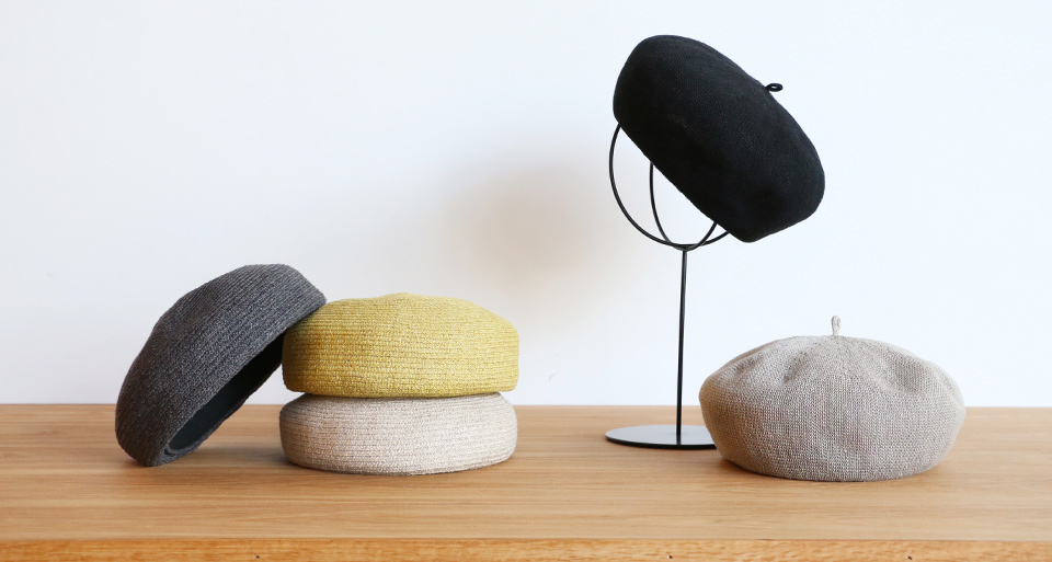 麻素材で作ったベレー帽